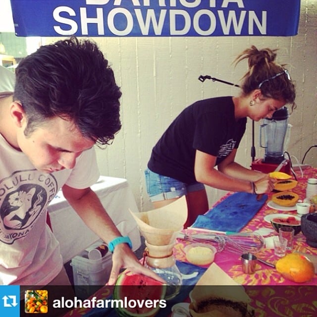 #Repost from @alohafarmlovers! #baristashowdown ladies vs men. Ingredients include papaya, watermelon, honey butter, banana peanut butter and tangerines. #kakaakofarmersmarket #hawaiicoffeefest