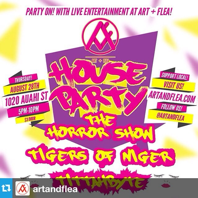 #Repost from @artandflea! Party on with live entertainment by @tittahbyte @joncozy and @daytrippinginparis at Art+Flea House Party! This Thursday, August 28th @wardvillage 1020 Auahi St Building 3 |5pm-10pm! |$3 Door| Don’t miss it! #artandflea #houseparty #urbanmarket #wardvillage #supportlocal