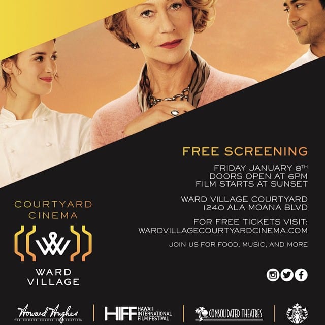 TOMORROW / Jan 8 / Doors open at 6pm / Film starts at sunset Join us at the Ward Village Courtyard (Former IBM Building) for a special #CourtyardCinema event with food, music, and a screening of The Hundred Mile Journey. For F R E E tickets visit wardvillagecourtyardcinema.com