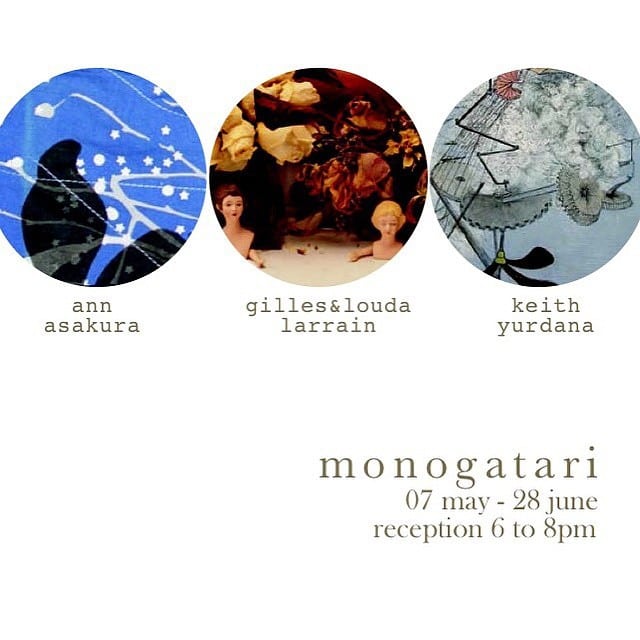 @fishcakehawaii presents monogatari: tell tale art featuring the works of local artists Anne Asakura, Gilles Larrain and Keith Yurdana now through June 28th.