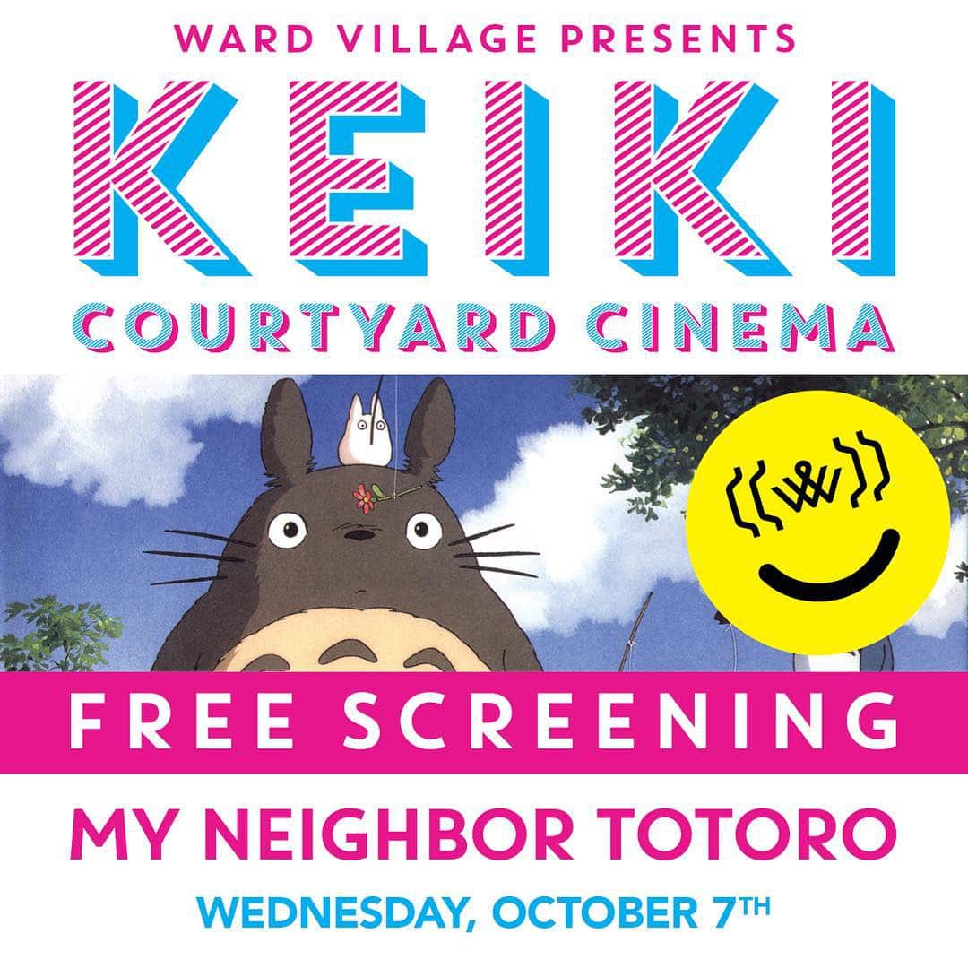 Introducing KEIKI COURTYARD CINEMA! 🏽 Dedicated to the little loves of our lives, Keiki Cinema was designed with kids & their families in mind. From now through the end of the year, we’ll be screening popular kid flicks in the Ward Village Courtyard. The night will be complete with fun activities and good eats that are perfect for the Keiki! On October 7th, we’ll be screening My Neighbor Totoro, a popular Japanese anime film about two sisters and a mysterious creature who can only be seen by kids. Gates open at 6, film starts at sunset & admission is FREE, tickets required! #WeAreWard #WardVillage #KeikiCinema #MyNeighborTotoro #hawaiisbestplaces