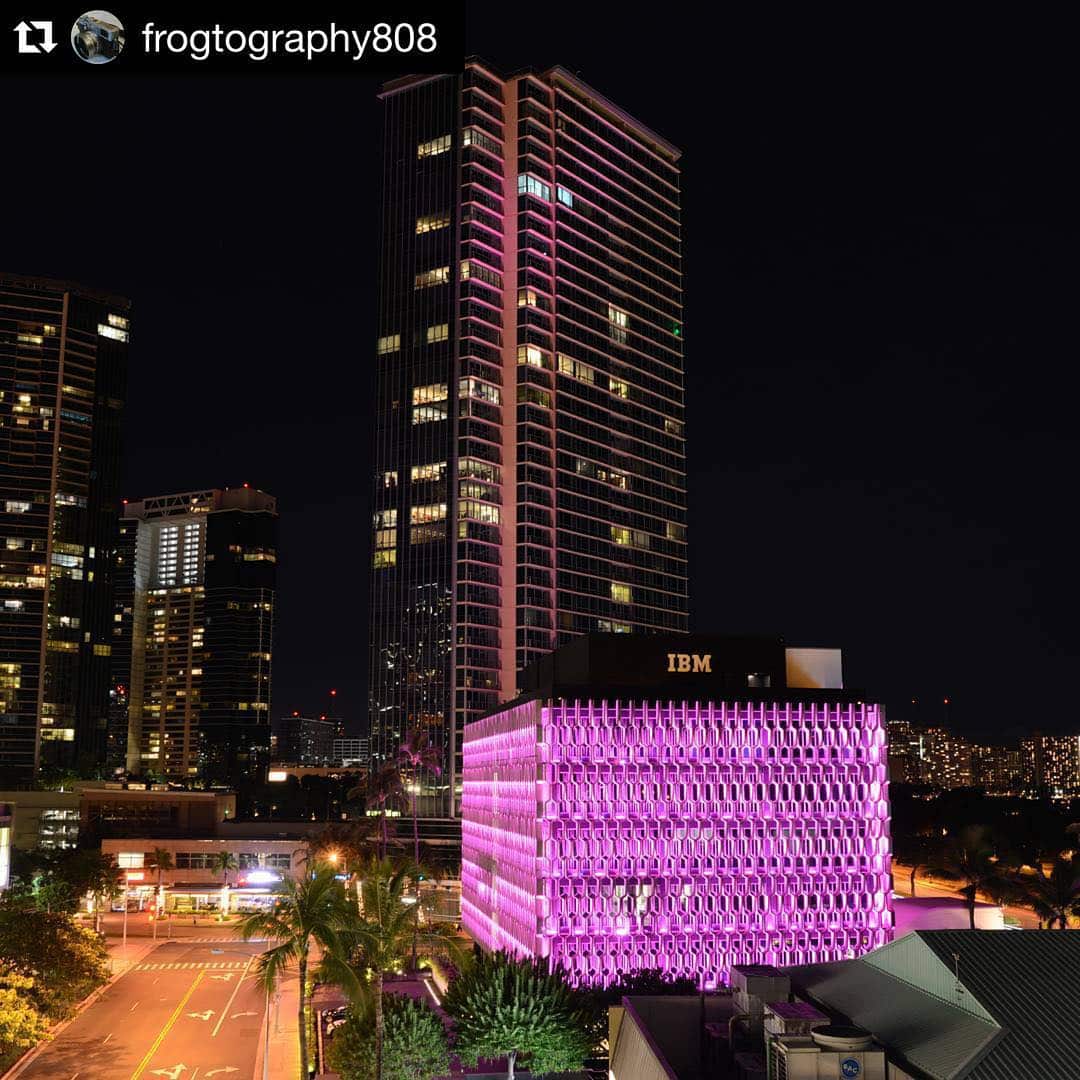 #Repost @frogtography808 with @repostapp. ・・・ This for Breast Cancer Awareness Month. The IBM Building is lit up in pink. 10242015 #breastcancerawareness #pink #ibmbuilding #weareward #wardvillage #nikon #d800photography #d800 #nikonphotography #nikond800 #honolulu #longexposure #nophotoshop #nofilter #photography #lighttrails #nikon_photography #architecture