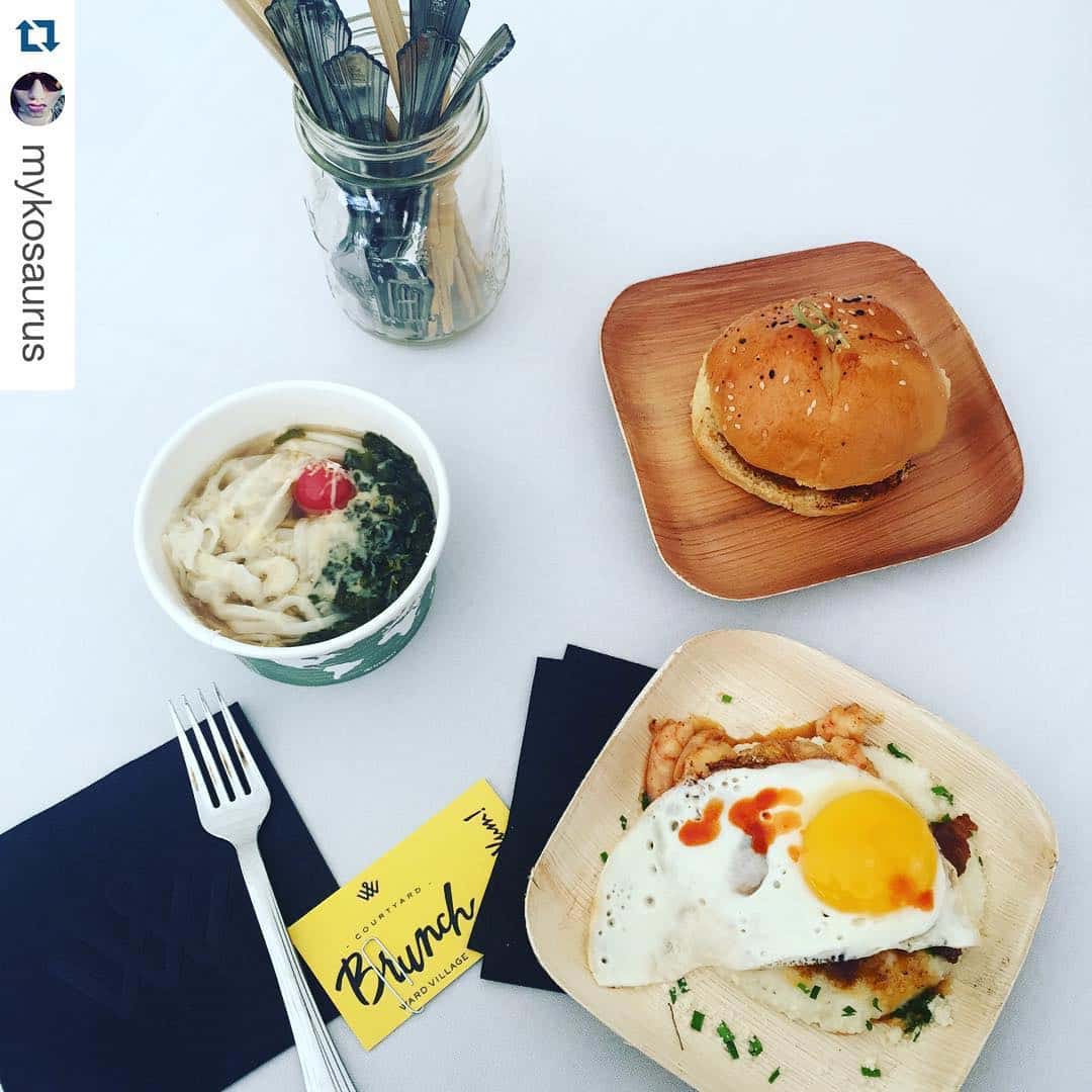 See you next Sunday at brunch!  411 in bio link! > #Repost @mykosaurus with @repostapp. ・・・ Brunch, so ono 🏼 #CourtyardBrunch #wardvillage #weareward #rainraingoaway