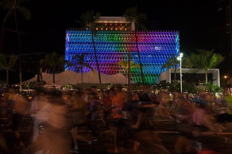 Yesterday morning, we put on a light show to excite the #HonoluluMarathon runners! Congrats to everyone who ran. #WeAreWard #WardVillage #latepost