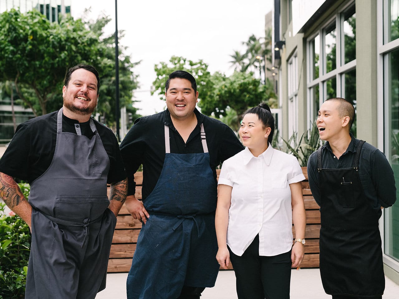 From L to R: Chefs Matt Lambert, Chris Kajioka, Mei Lin, Jon Yao