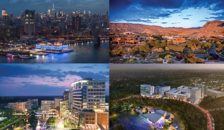 Four different aerial shots of Howard Hughes developments from around the world