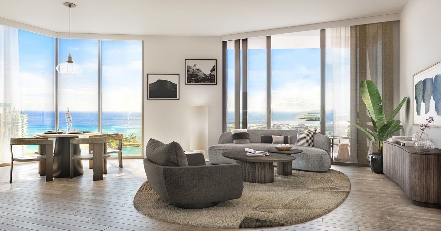 A home at Kōʻula serves as your personal sanctuary by the sea. This is modern island living, where panoramic views of the Ko‘olau mountain range and O‘ahu’s South Shore, not to mention the premier location, keep you connected to nature. Learn more about the indoor-outdoor lifestyle at koulawardvillage.com