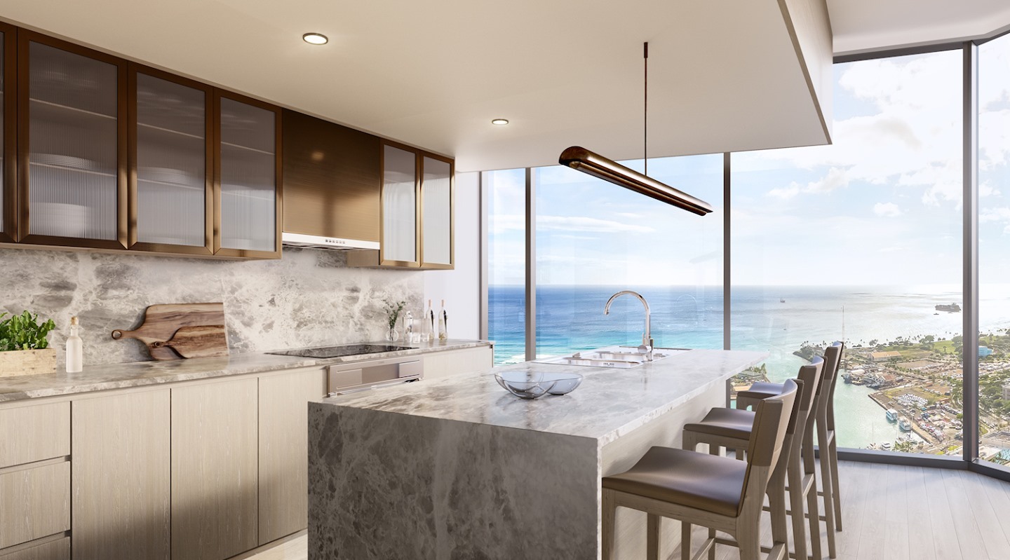 At Kōʻula, residences showcase stunning views of O‘ahu’s South Shore and masterly crafted interiors feature natural materials and custom details. Here, homes are bathed in natural light, welcoming the outside in. This is modern island living.