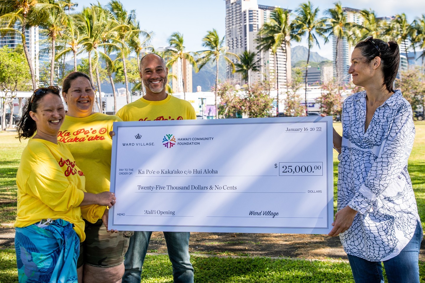In celebration of the opening of ʻAʻaliʻi, Ward Village has partnered with Affordable Hawaiʻi for All Fellows and Ka Poʻe o Kakaʻako by funding $25,000 towards current fellows of the program to continue their fellowship in advocating and designing an affordable and inclusive Hawaiʻi for all.