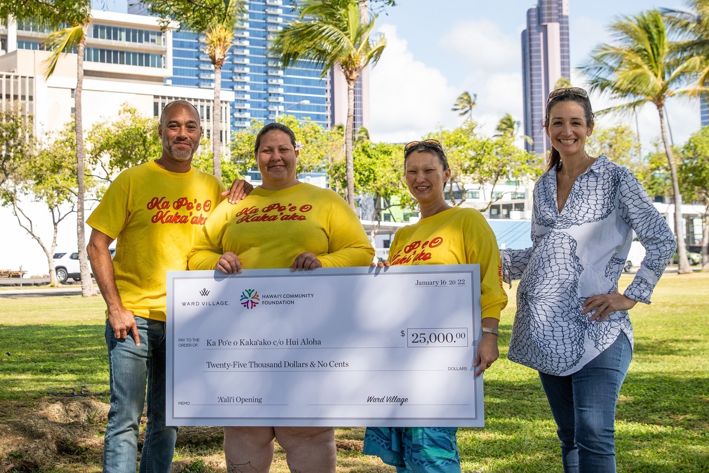 In celebration of the opening of ʻAʻaliʻi, Ward Village has partnered with Affordable Hawaiʻi for All Fellows and Ka Poʻe o Kakaʻako by funding $25,000 towards current fellows of the program to continue their fellowship in advocating and designing an affordable and inclusive Hawaiʻi for all.