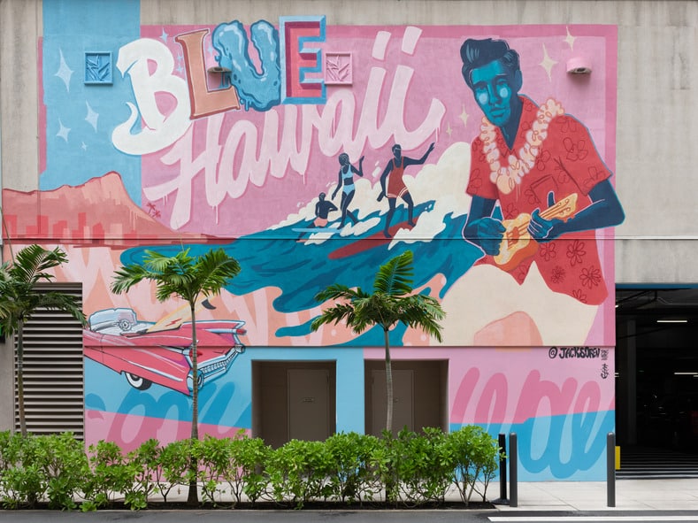 colorful Hawaii mural outside of a building