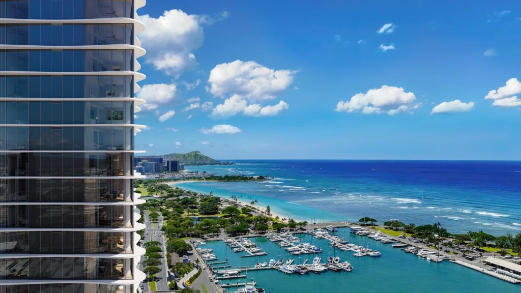 Rendering of the exterior shot of the building, overlooking Diamond Head